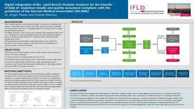 Poster of IFLb Laboratoriumsmedizin Berlin GmbH on the digital integration of the Vivalytic Analyser with background, objectives, methods, results and summary.